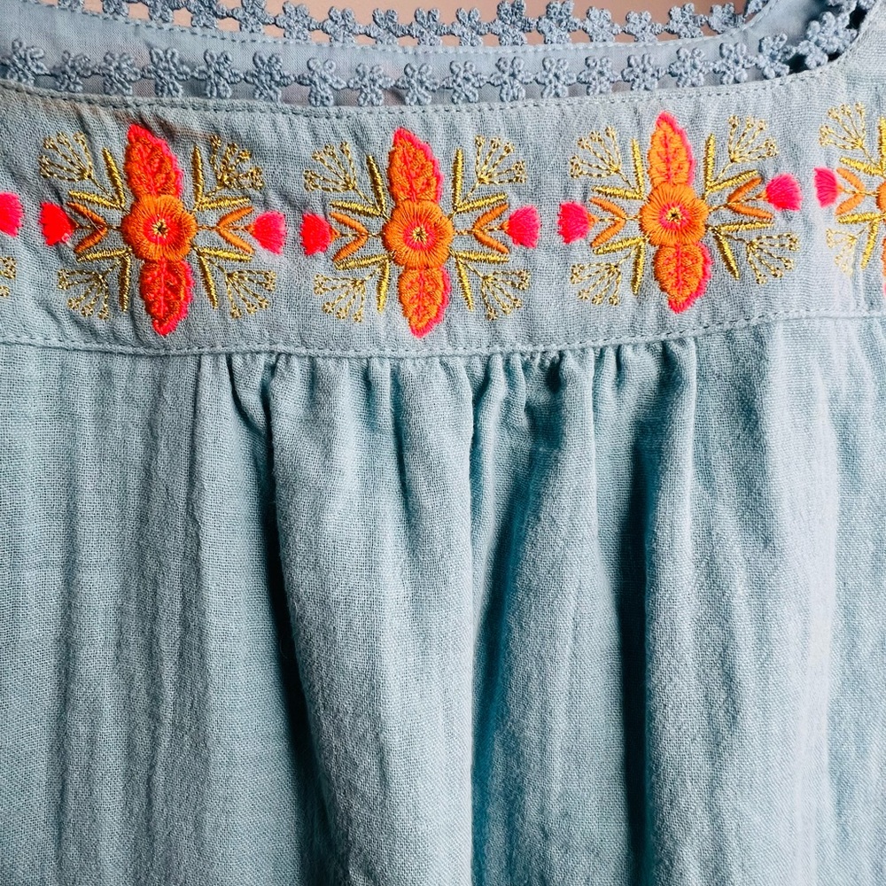 Boden Shirt Women's blouse Clemmie Embroidered Cotton Peasant Top blue gold pink - Picture 6 of 8